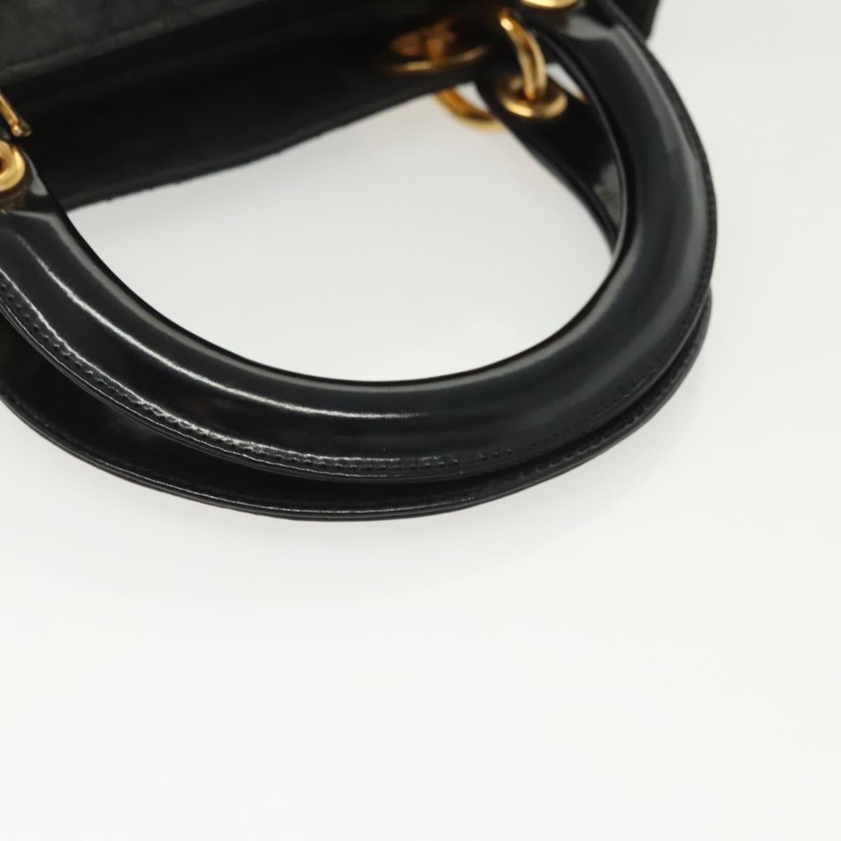 Christian Dior Canage Hand Bag Nylon Black Gold Auth 142241