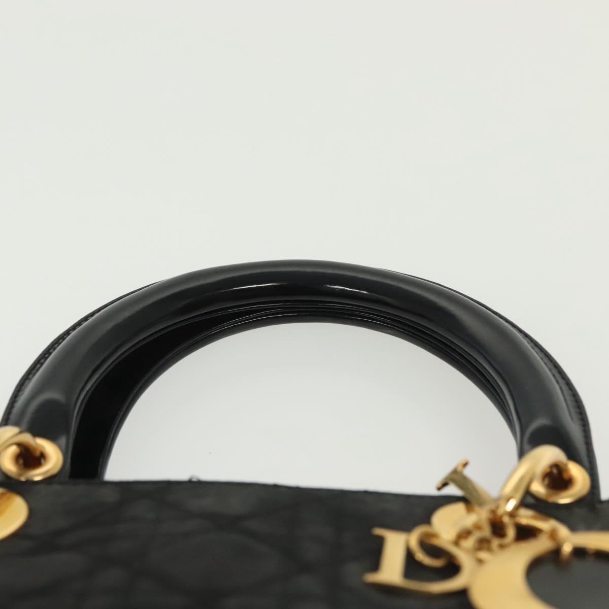 Christian Dior Canage Hand Bag Nylon Black Gold Auth 142241
