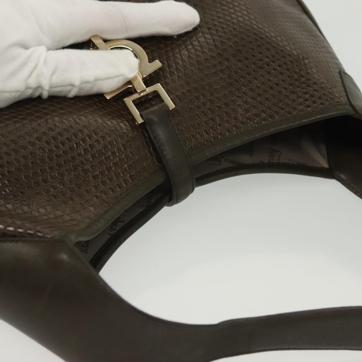 Salvatore Ferragamo Gancini Shoulder Bag Leather Brown Gold Auth 142243