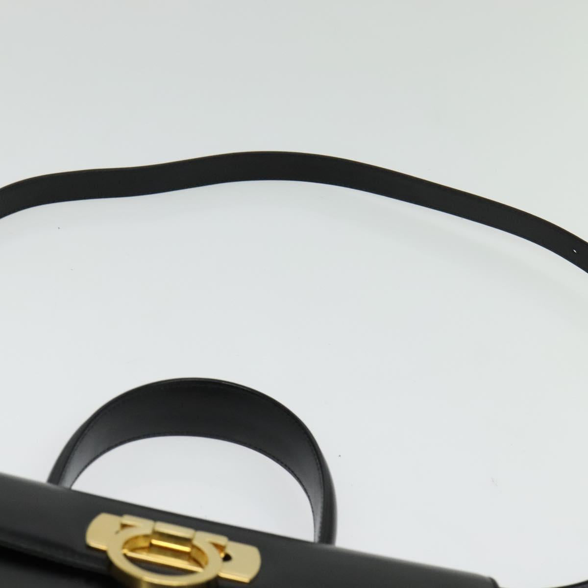 Salvatore Ferragamo Gancini Hand Bag Leather 2way Black Gold Auth 142244