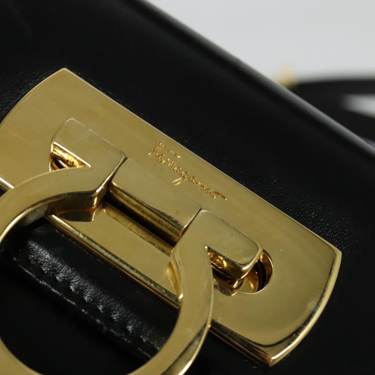 Salvatore Ferragamo Gancini Hand Bag Leather 2way Black Gold Auth 142244