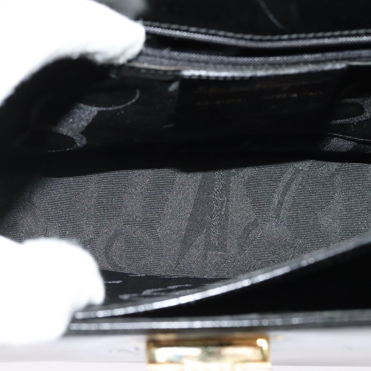 Salvatore Ferragamo Gancini Hand Bag Leather 2way Black Gold Auth 142244