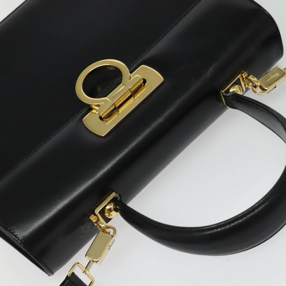 Salvatore Ferragamo Gancini Hand Bag Leather 2way Black Gold Auth 142244