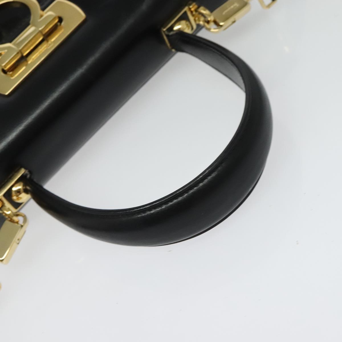 Salvatore Ferragamo Gancini Hand Bag Leather 2way Black Gold Auth 142244