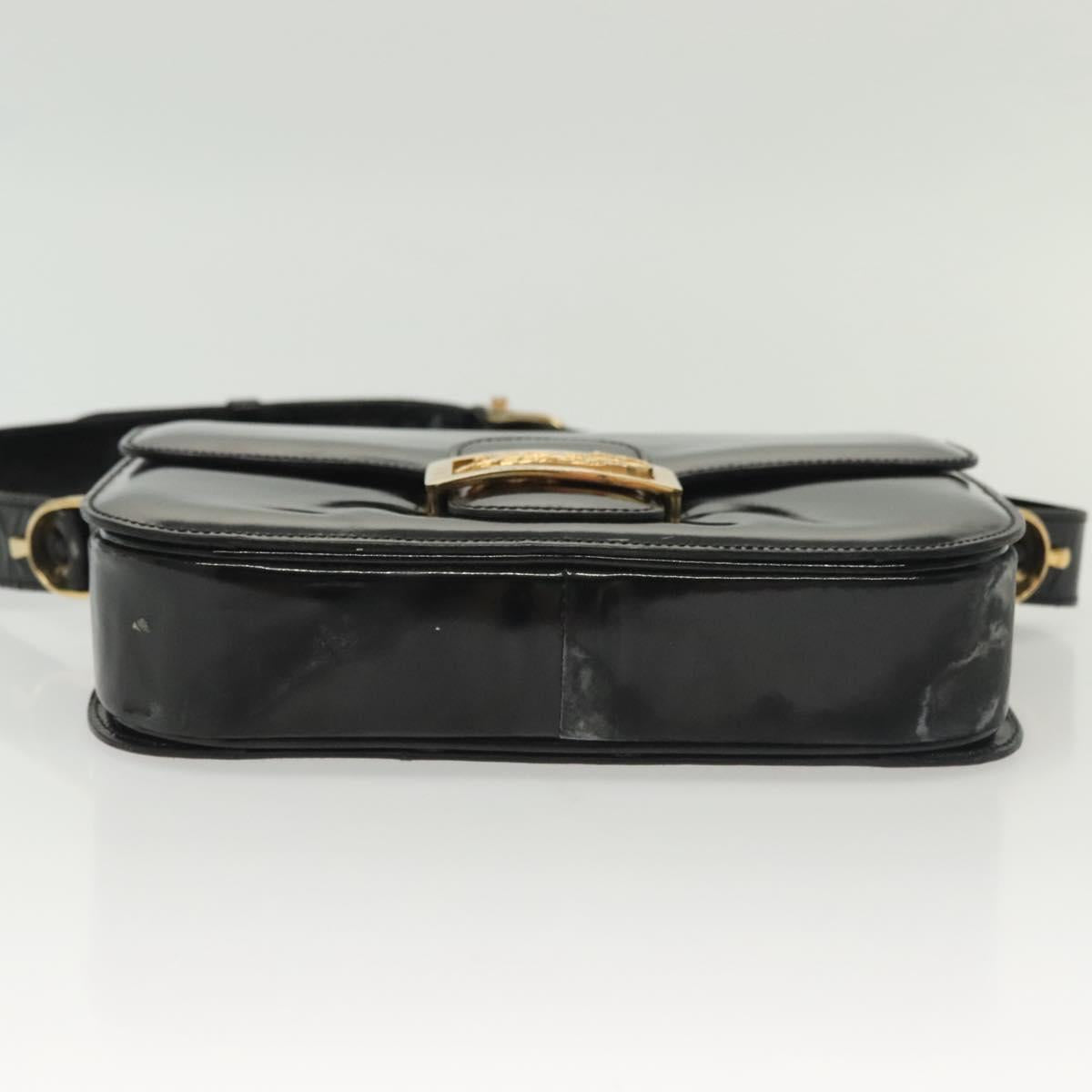 CELINE Horse Carriage Shoulder Bag Patent leather Black Gold Auth 142247