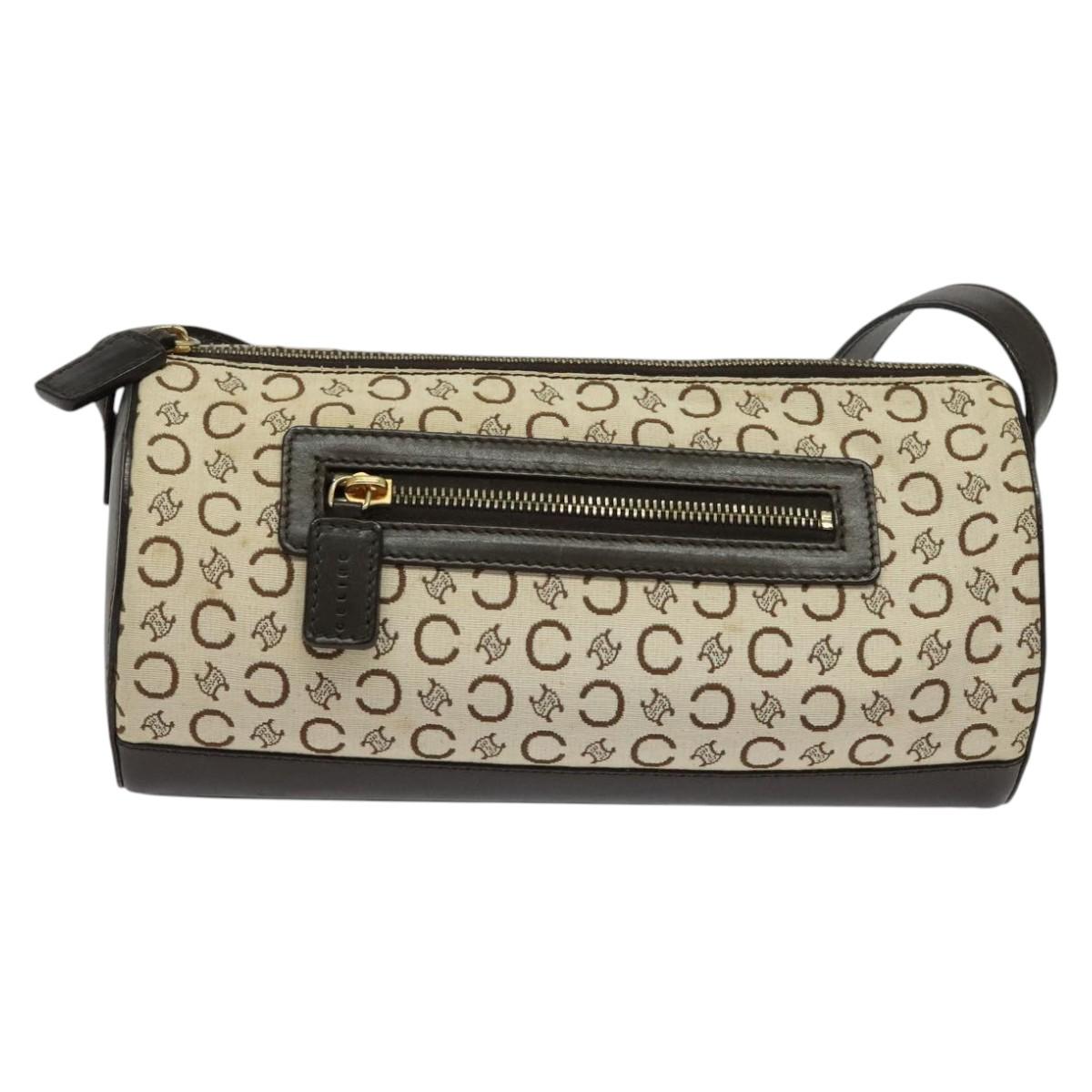 CELINE C Macadam Canvas Shoulder Bag Beige Gold Auth 142248