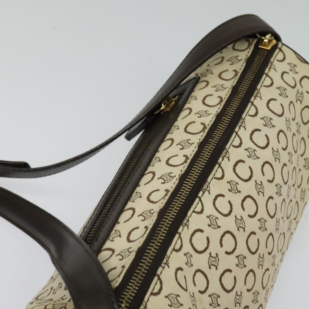 CELINE C Macadam Canvas Shoulder Bag Beige Gold Auth 142248