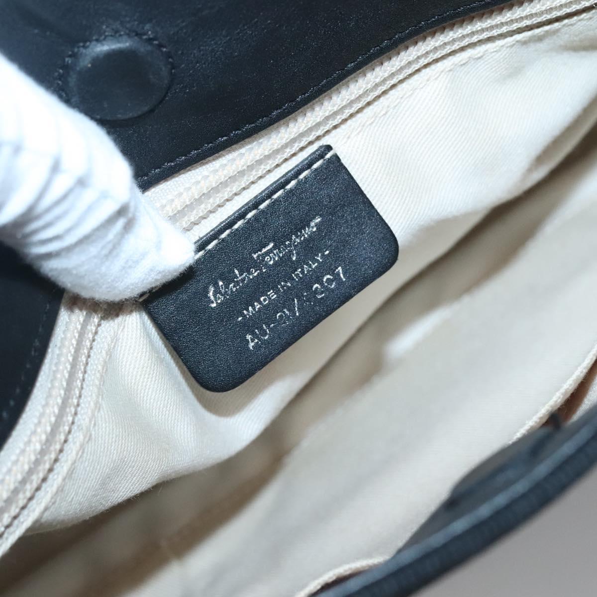 Salvatore Ferragamo Vala Hand Bag Canvas Black Silver Auth 142249
