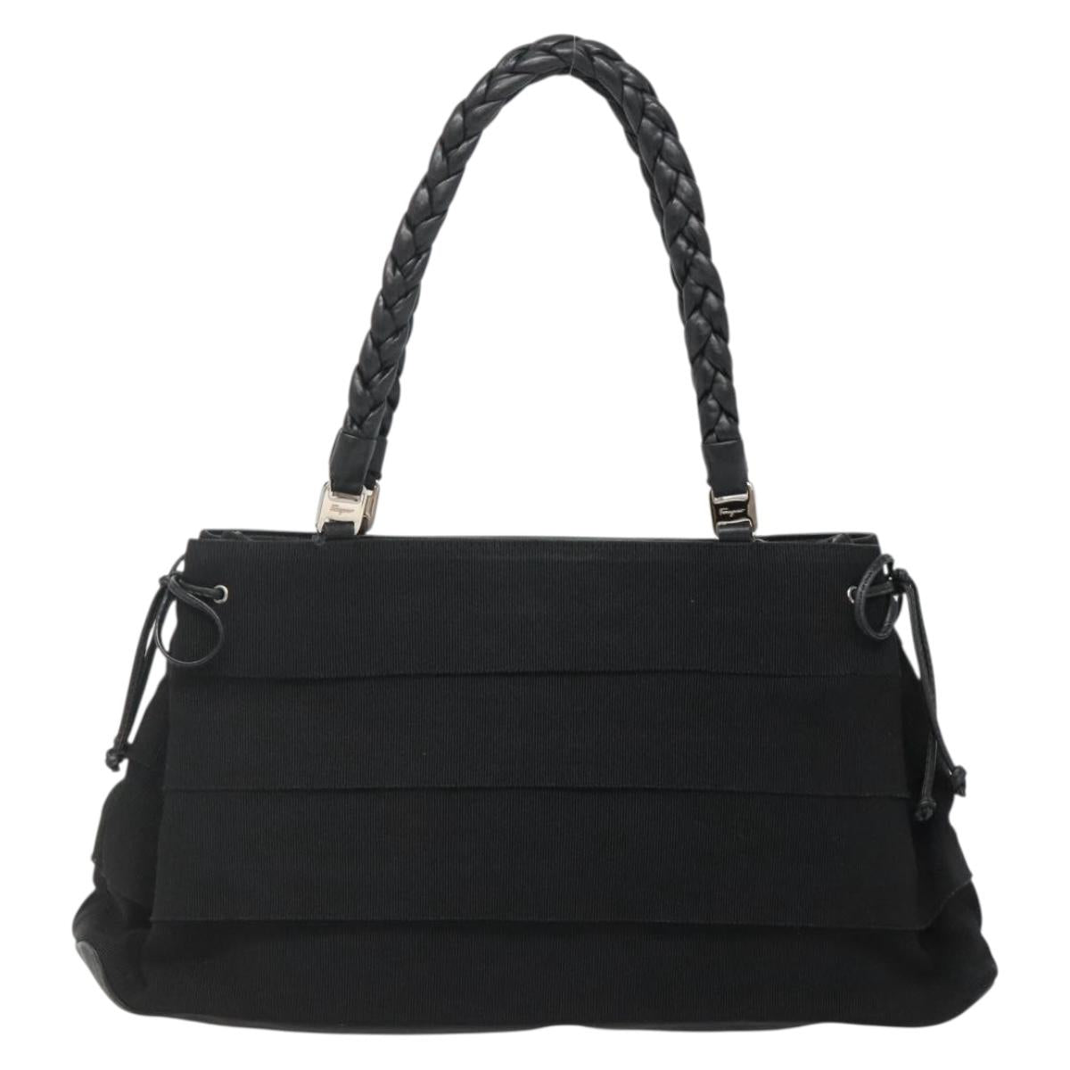 Salvatore Ferragamo Vala Hand Bag Canvas Black Silver Auth 142249