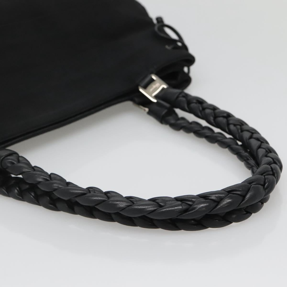 Salvatore Ferragamo Vala Hand Bag Canvas Black Silver Auth 142249