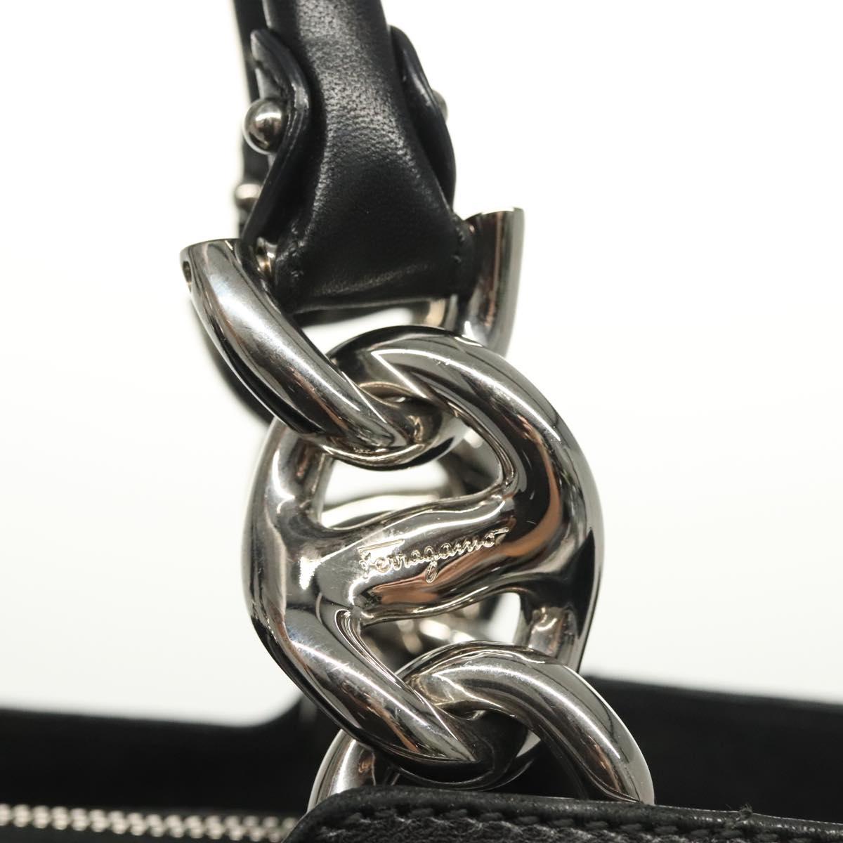 Salvatore Ferragamo Vala Hand Bag Leather Black Silver Auth 142250