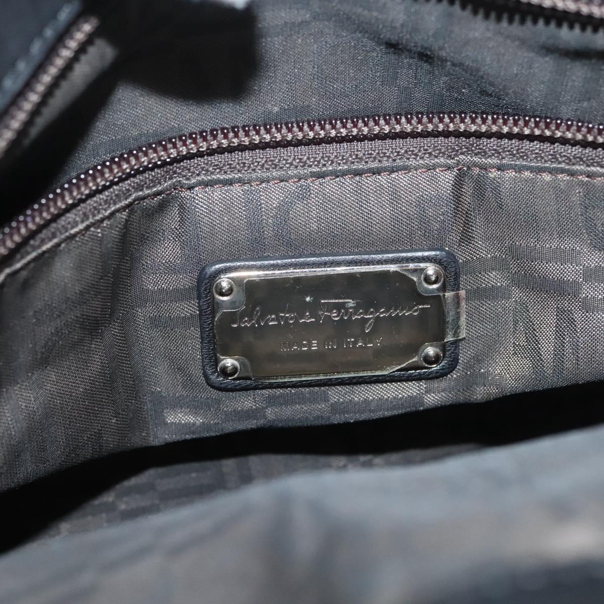 Salvatore Ferragamo Vala Hand Bag Leather Black Silver Auth 142250