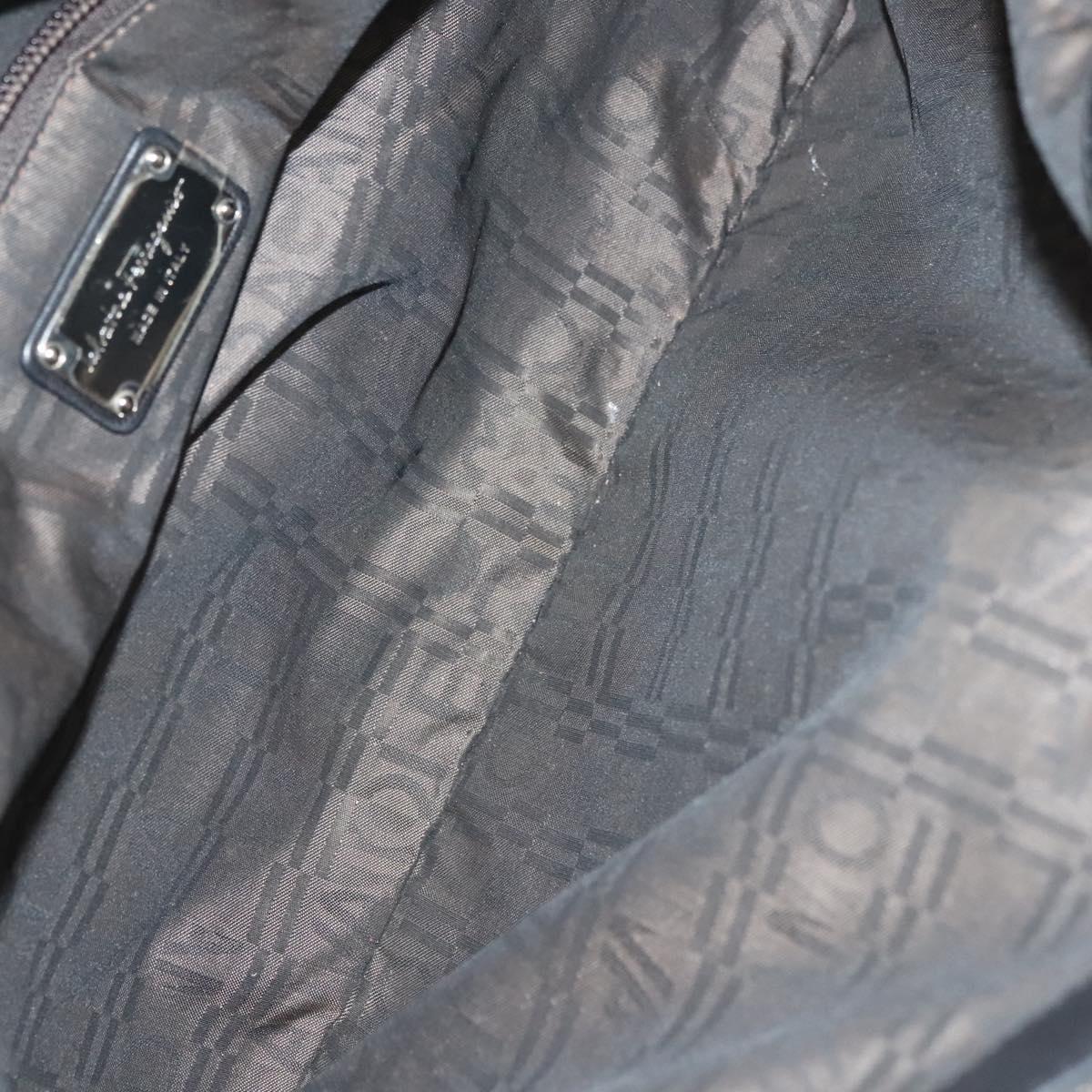 Salvatore Ferragamo Vala Hand Bag Leather Black Silver Auth 142250