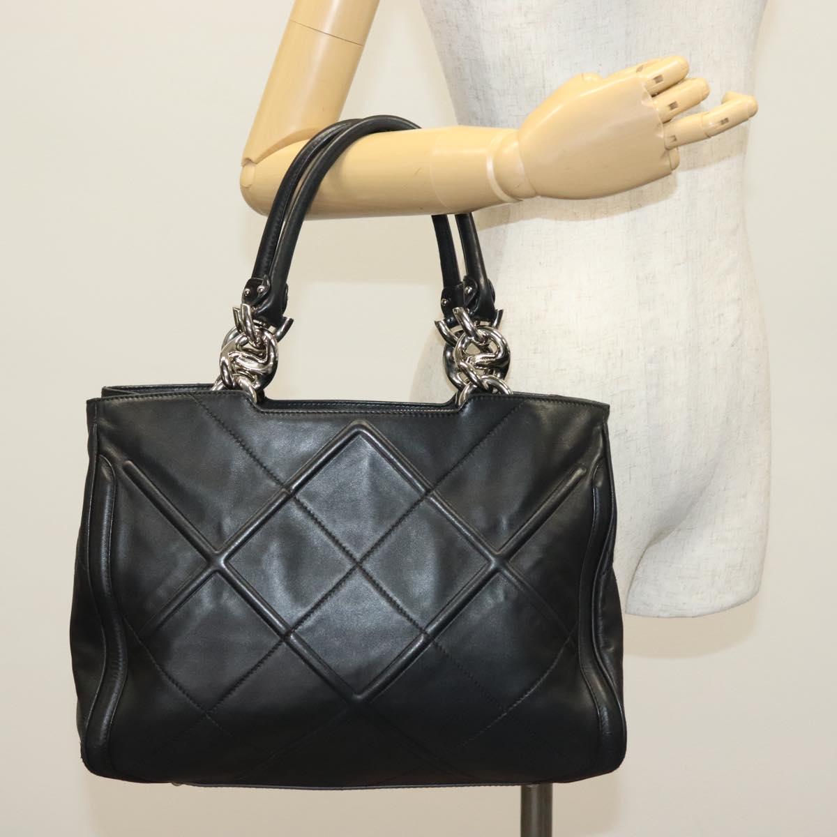 Salvatore Ferragamo Vala Hand Bag Leather Black Silver Auth 142250