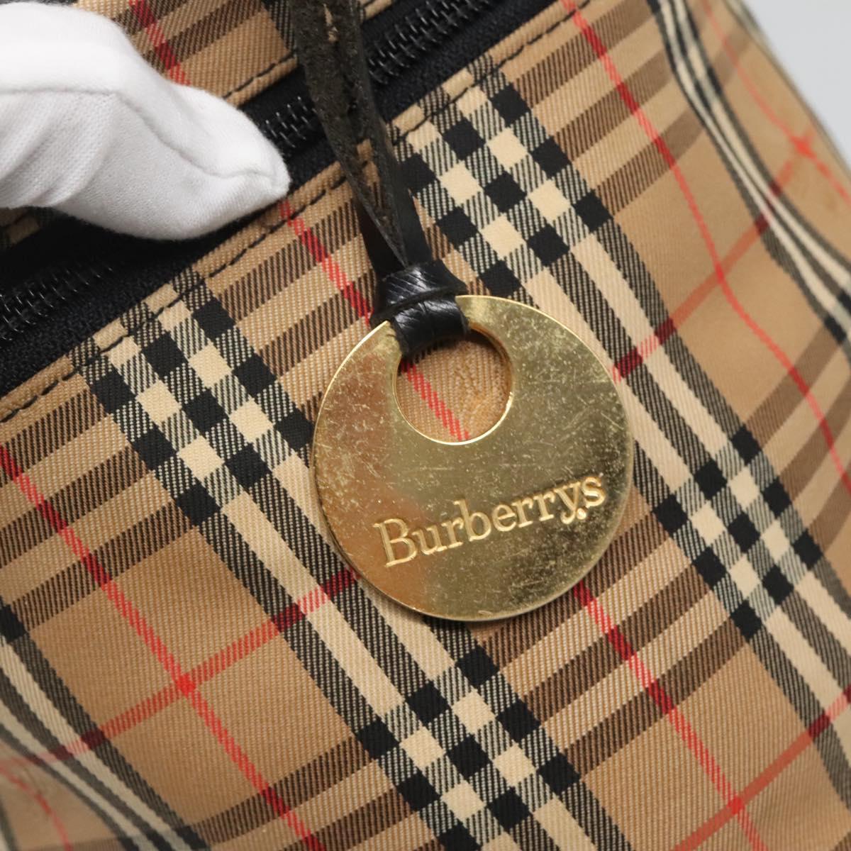 Burberrys Nova Check Vanity bag Hand Bag Canvas Beige Gold Auth 142251