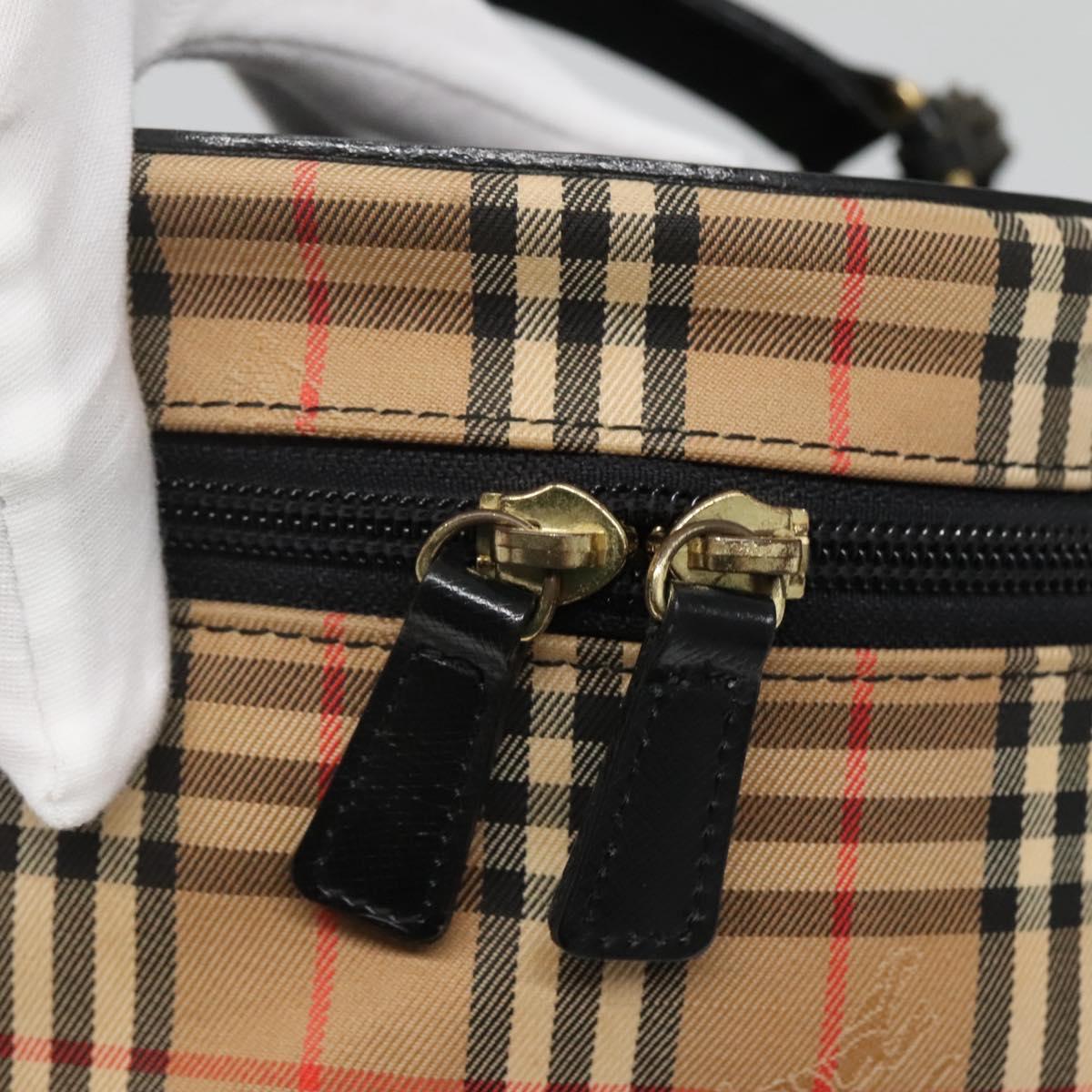 Burberrys Nova Check Vanity bag Hand Bag Canvas Beige Gold Auth 142251