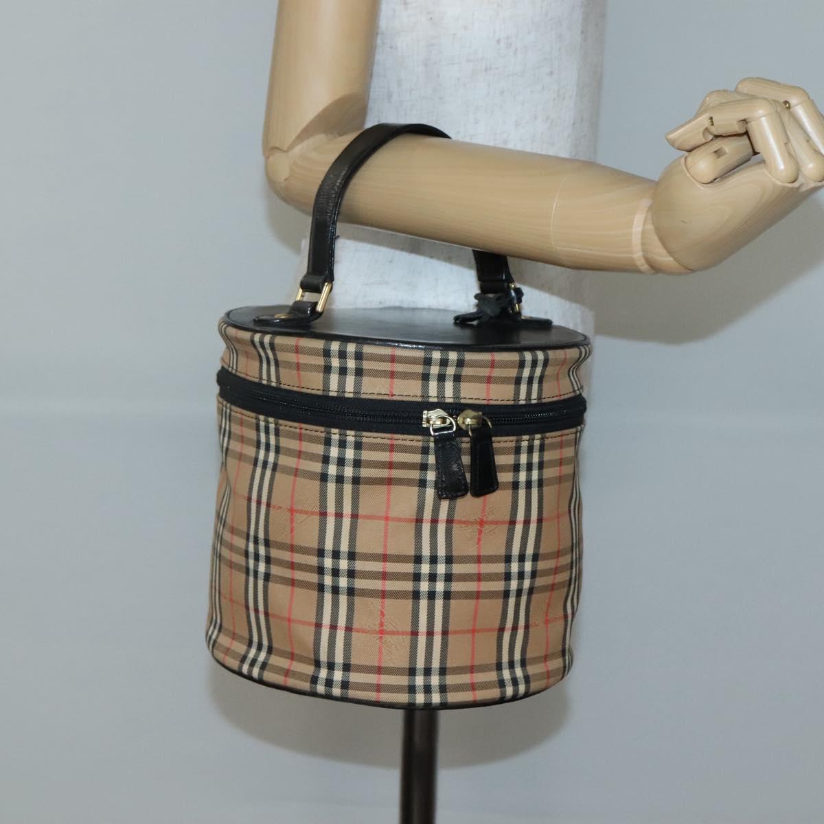 Burberrys Nova Check Vanity bag Hand Bag Canvas Beige Gold Auth 142251