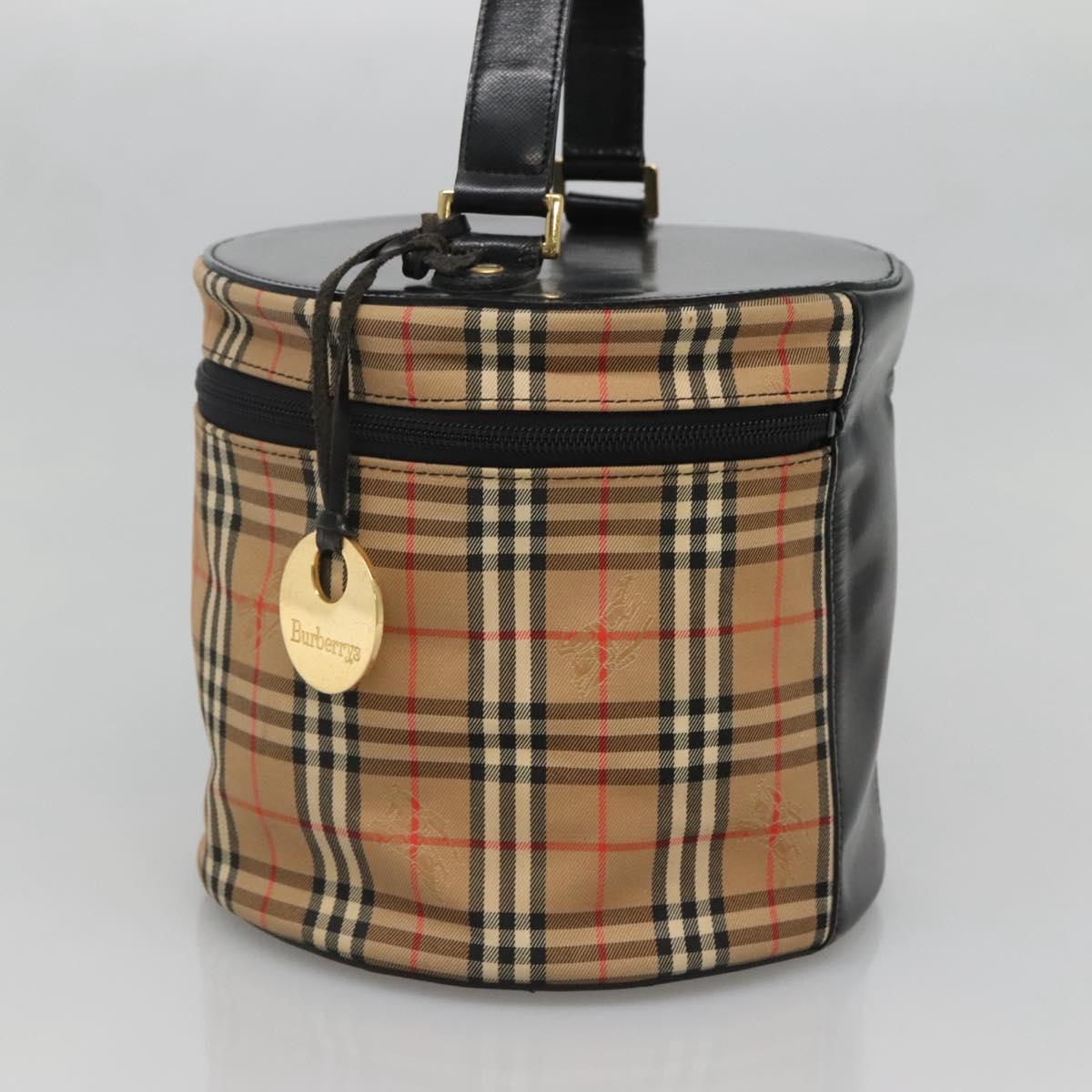 Burberrys Nova Check Vanity bag Hand Bag Canvas Beige Gold Auth 142251