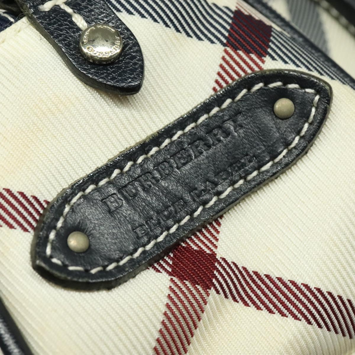 BURBERRY Nova Check Blue Label Shoulder Bag Canvas Beige Silver Auth 142252