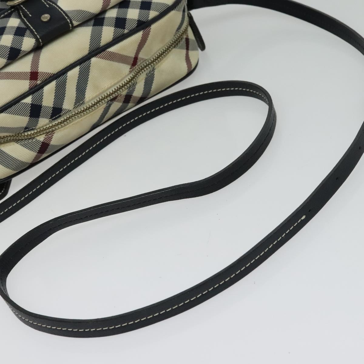 BURBERRY Nova Check Blue Label Shoulder Bag Canvas Beige Silver Auth 142252