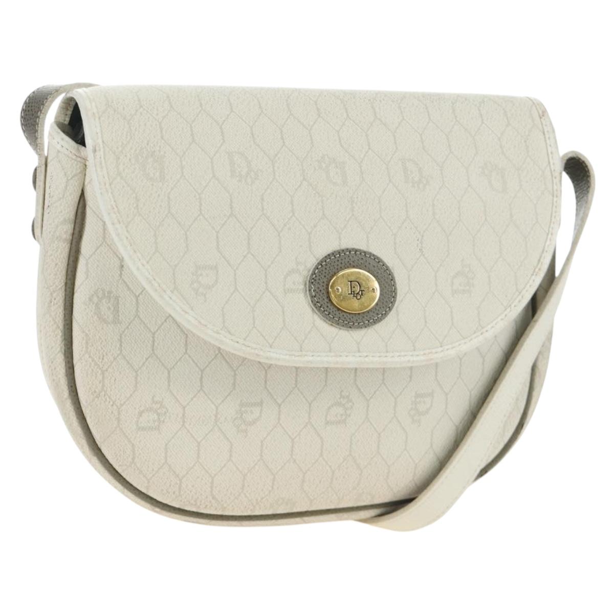 Christian Dior Honeycomb Canvas Shoulder Bag PVC White Gold Auth 142253