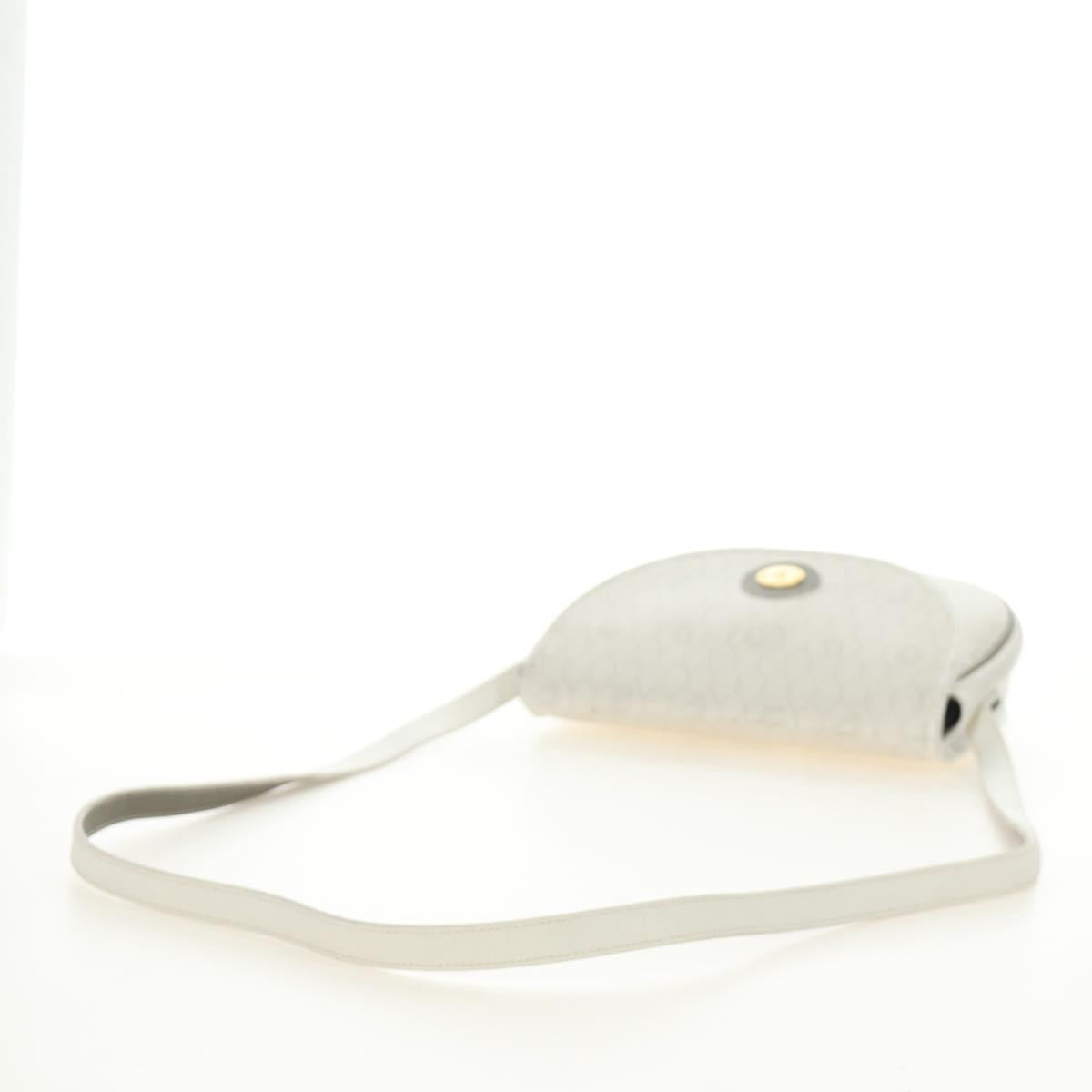Christian Dior Honeycomb Canvas Shoulder Bag PVC White Gold Auth 142253