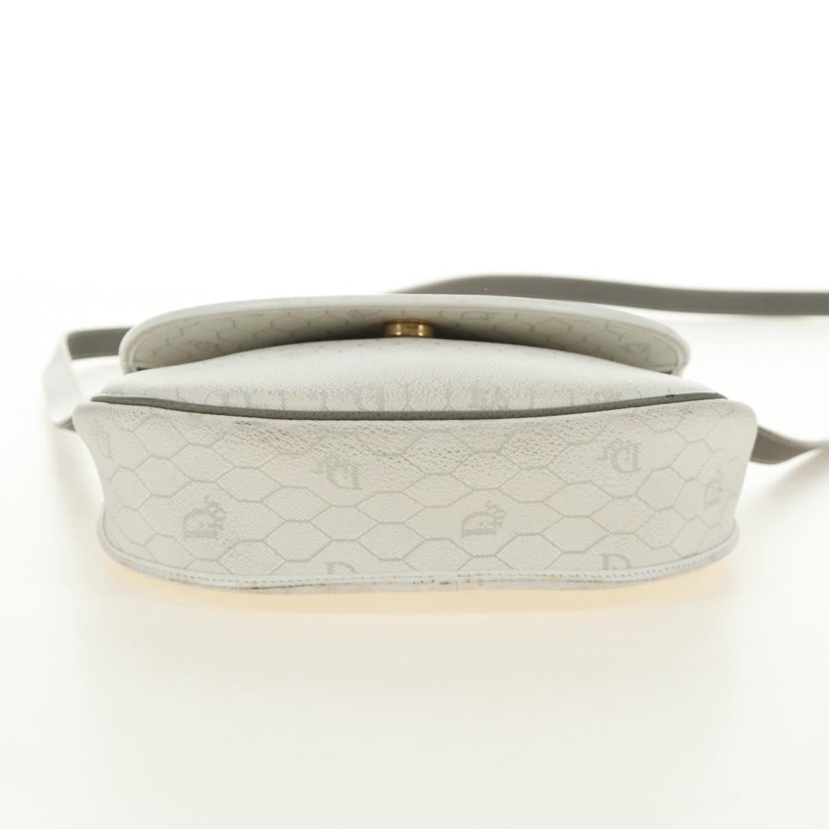 Christian Dior Honeycomb Canvas Shoulder Bag PVC White Gold Auth 142253