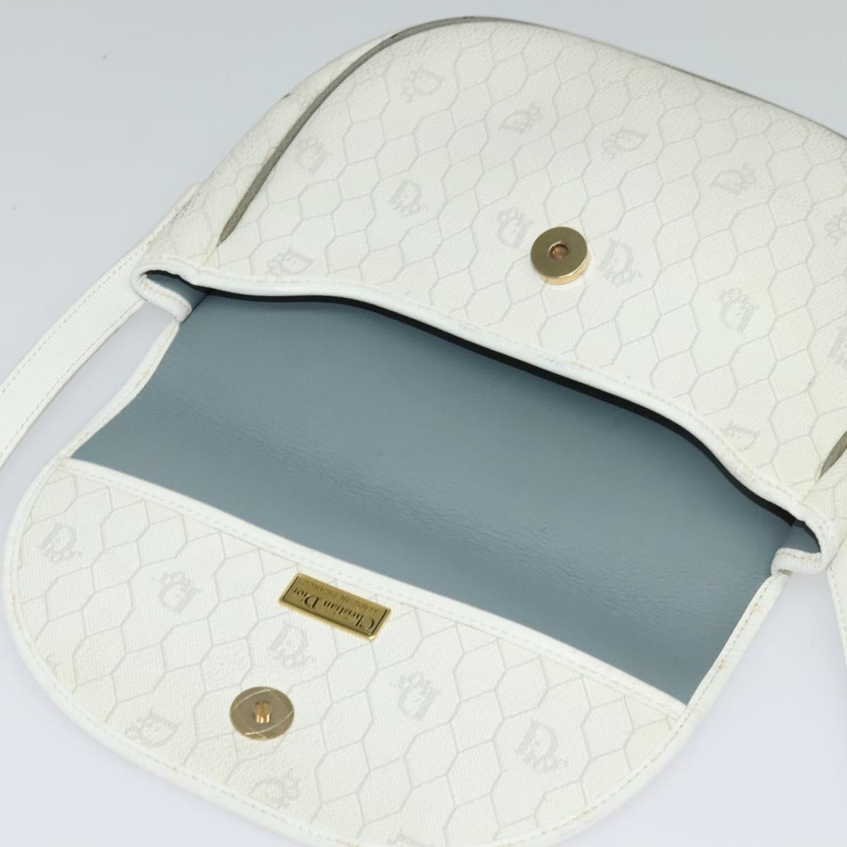 Christian Dior Honeycomb Canvas Shoulder Bag PVC White Gold Auth 142253
