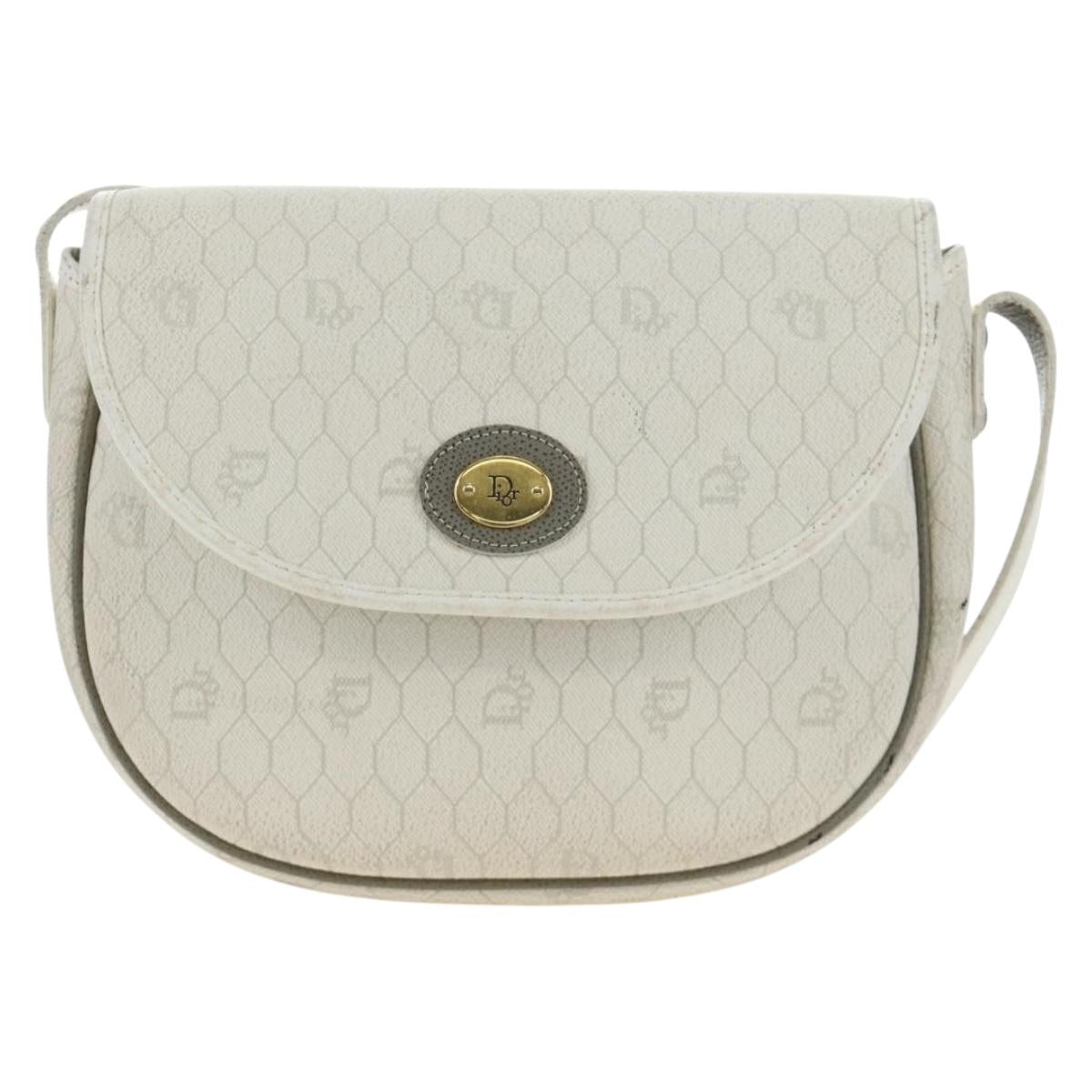 Christian Dior Honeycomb Canvas Shoulder Bag PVC White Gold Auth 142253