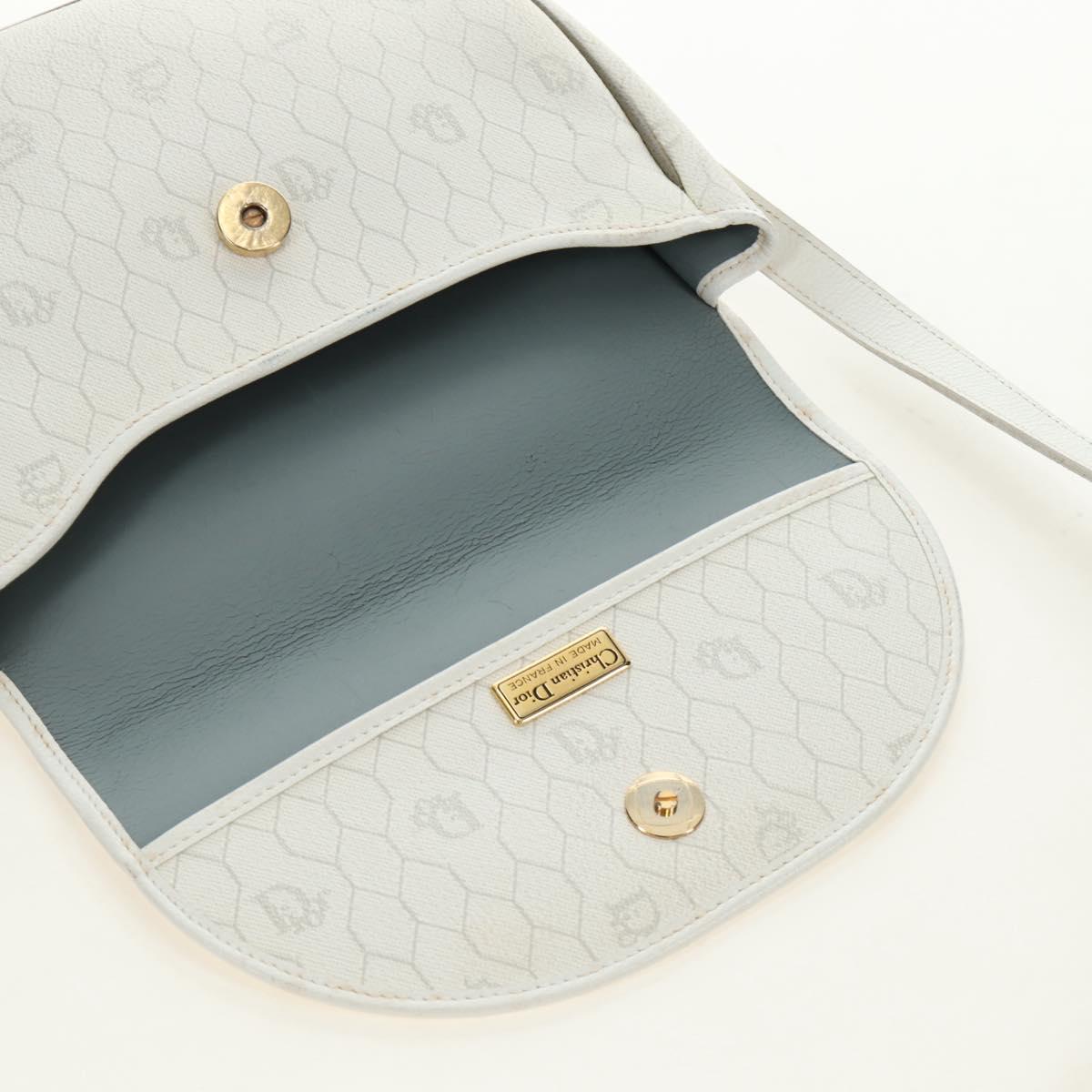 Christian Dior Honeycomb Canvas Shoulder Bag PVC White Gold Auth 142253