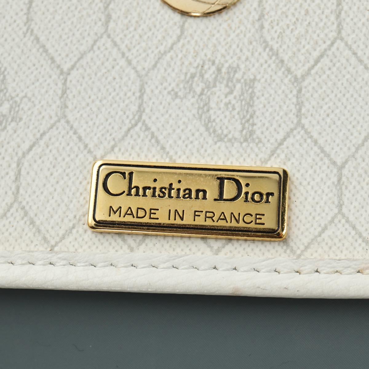 Christian Dior Honeycomb Canvas Shoulder Bag PVC White Gold Auth 142253