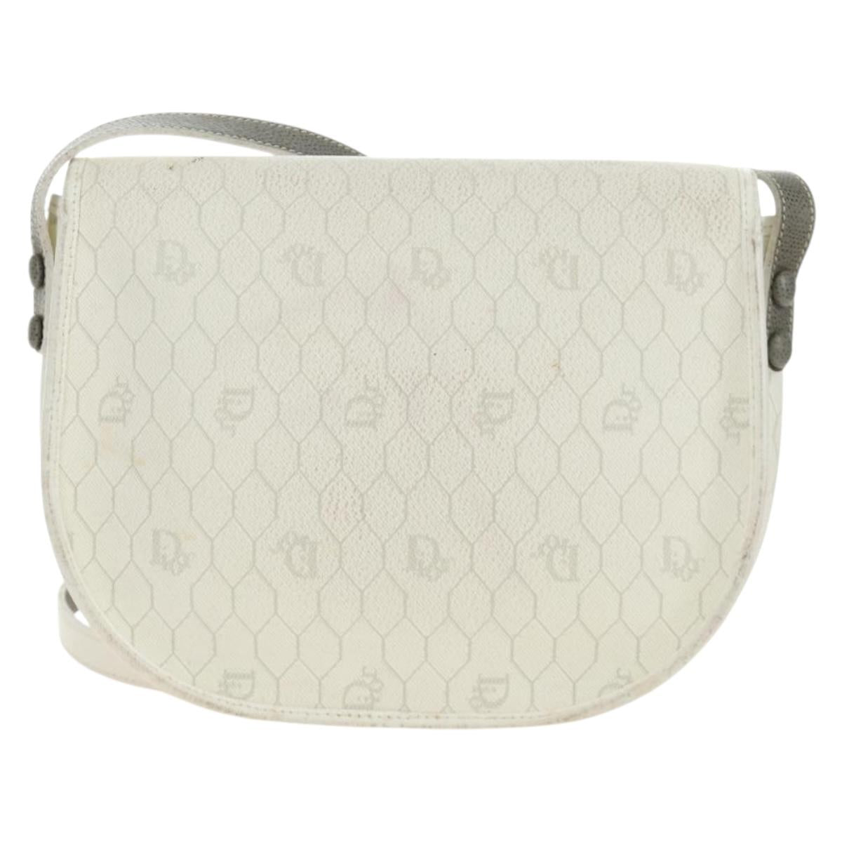 Christian Dior Honeycomb Canvas Shoulder Bag PVC White Gold Auth 142253