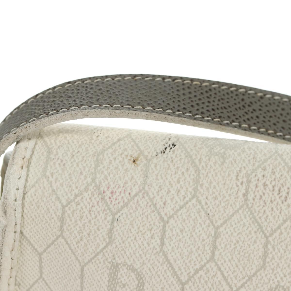Christian Dior Honeycomb Canvas Shoulder Bag PVC White Gold Auth 142253