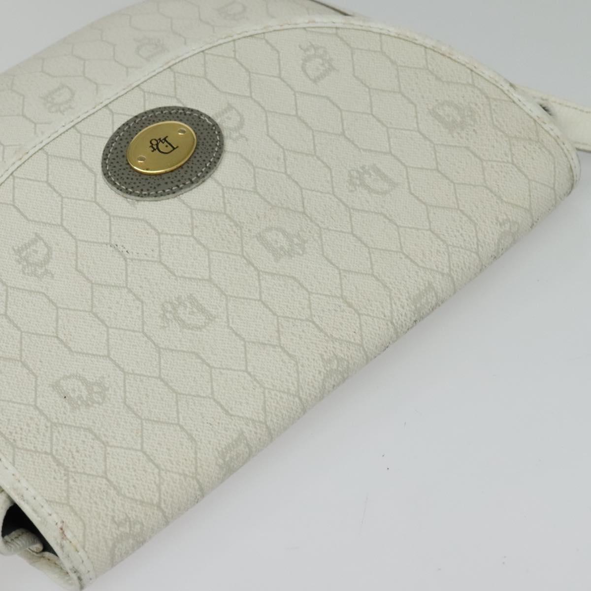 Christian Dior Honeycomb Canvas Shoulder Bag PVC White Gold Auth 142253