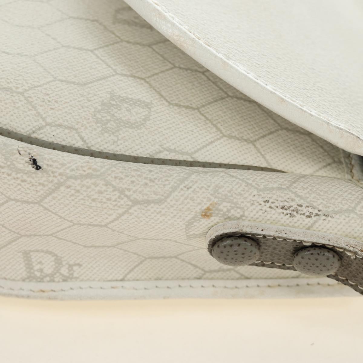 Christian Dior Honeycomb Canvas Shoulder Bag PVC White Gold Auth 142253