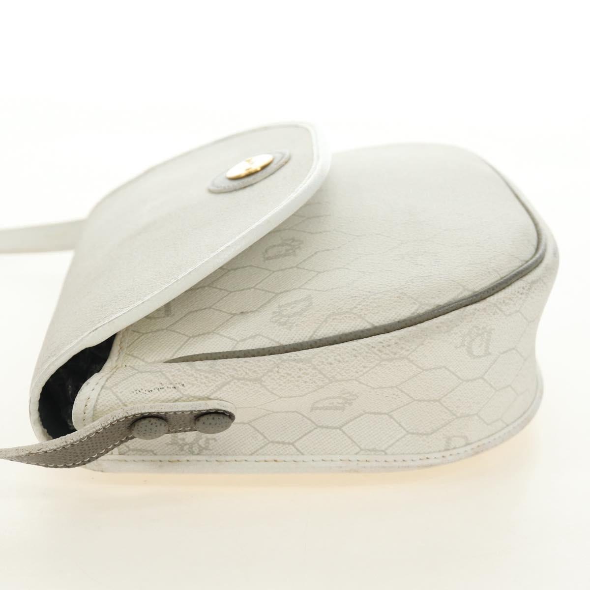 Christian Dior Honeycomb Canvas Shoulder Bag PVC White Gold Auth 142253