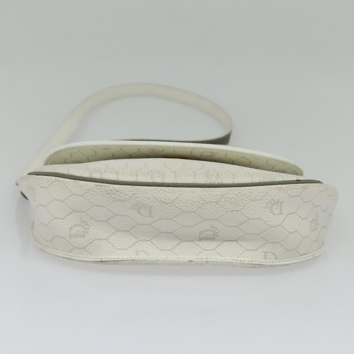 Christian Dior Honeycomb Canvas Shoulder Bag PVC White Gold Auth 142253