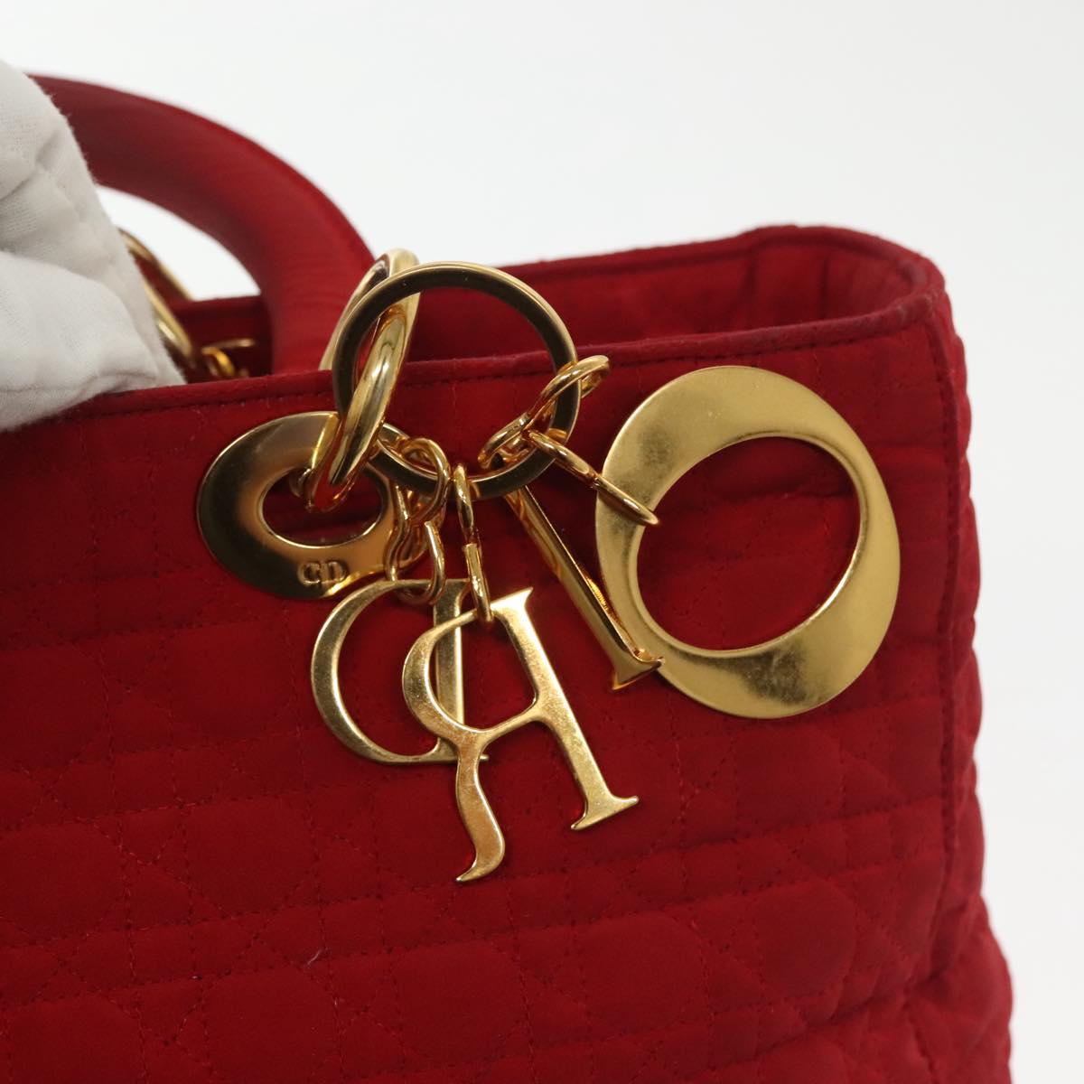Christian Dior Canage Lady Dior Hand Bag Nylon Red Gold Auth 142266