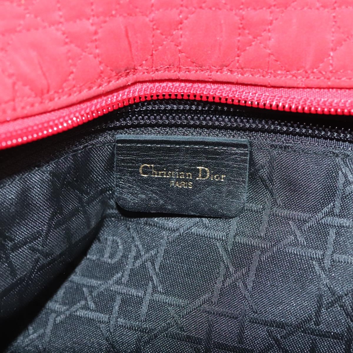 Christian Dior Canage Lady Dior Hand Bag Nylon Red Gold Auth 142266