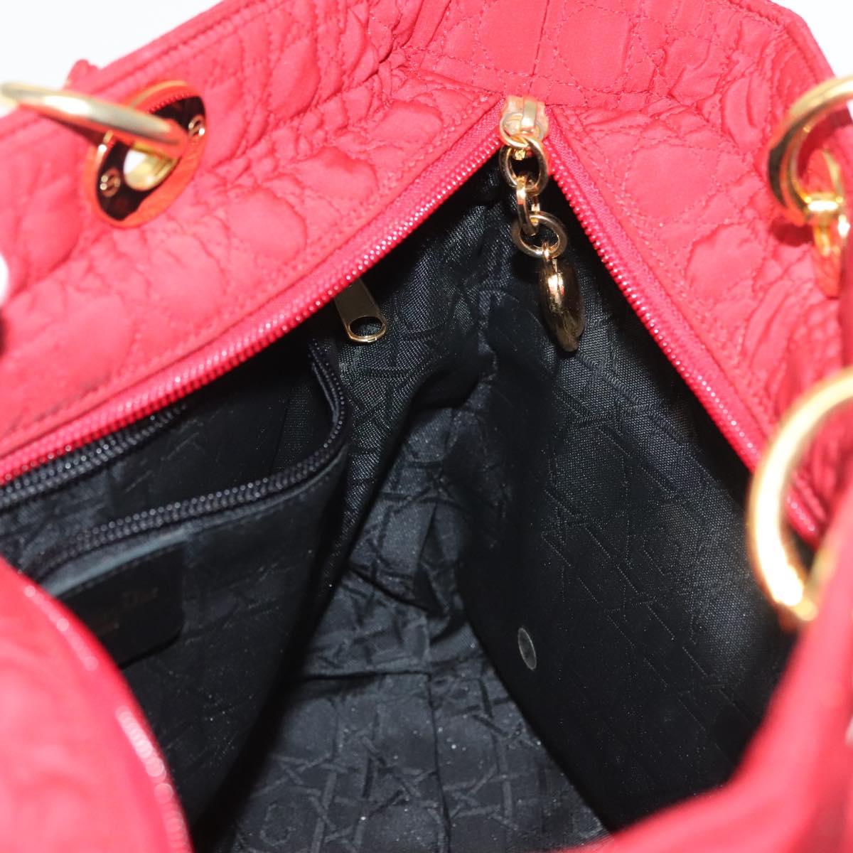 Christian Dior Canage Lady Dior Hand Bag Nylon Red Gold Auth 142266
