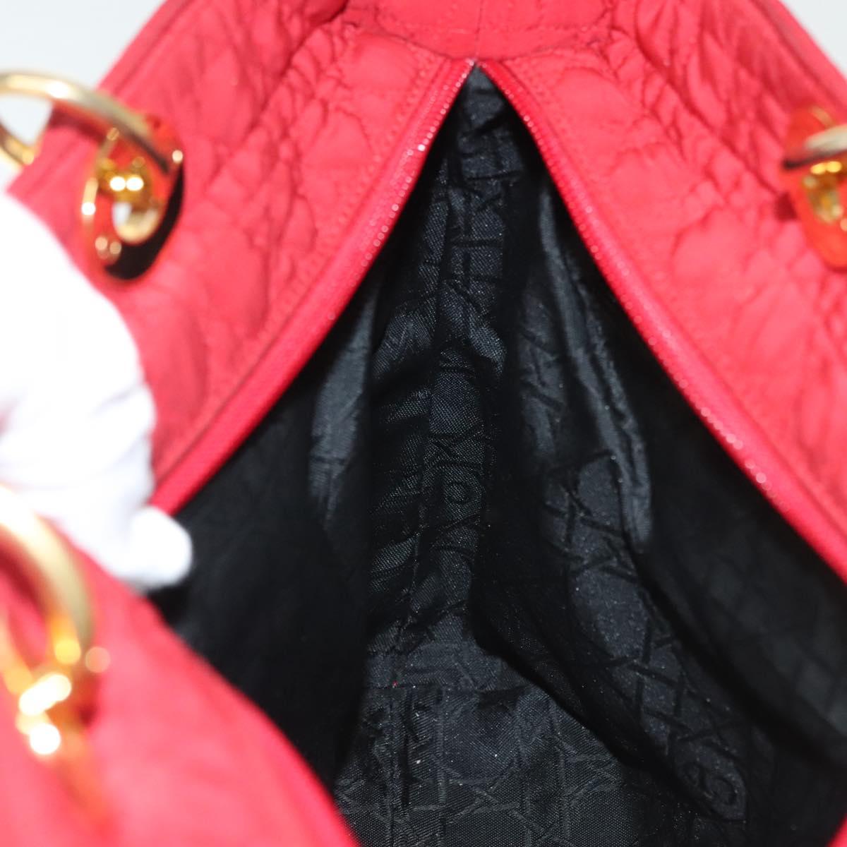 Christian Dior Canage Lady Dior Hand Bag Nylon Red Gold Auth 142266