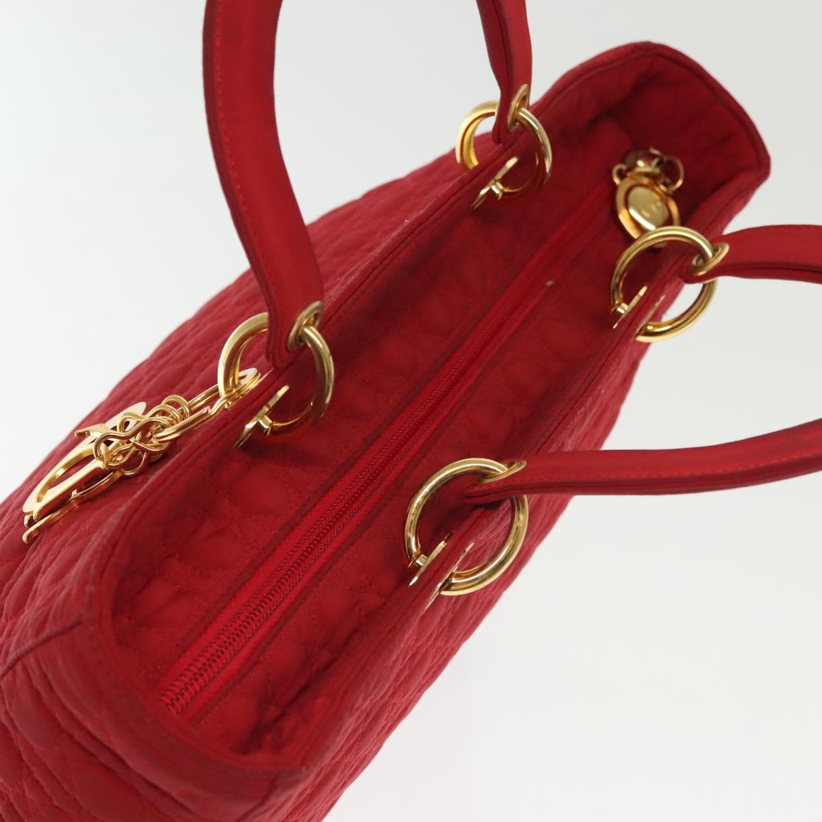 Christian Dior Canage Lady Dior Hand Bag Nylon Red Gold Auth 142266