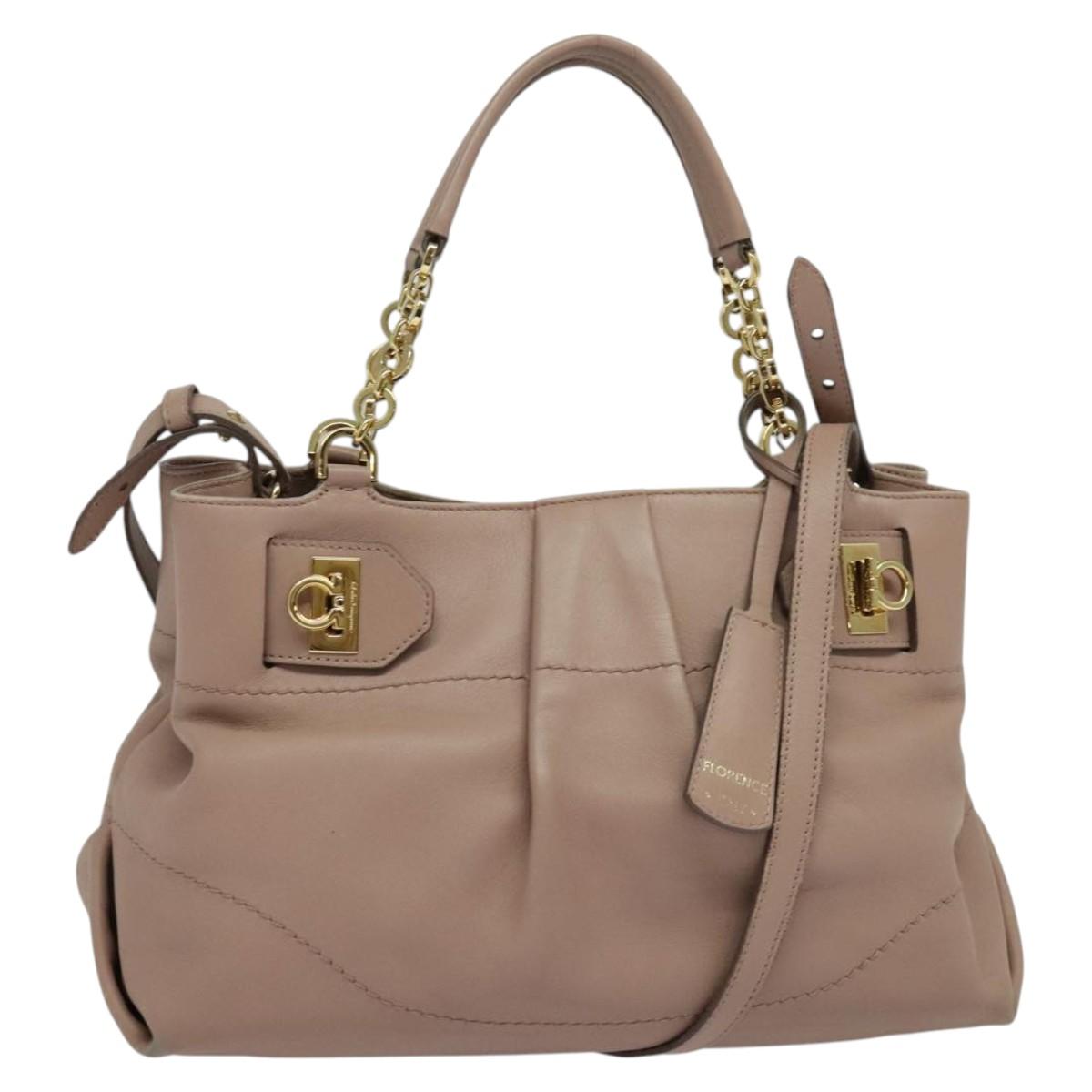 Salvatore Ferragamo Gancini Hand Bag Leather 2way Purple Gold Auth 142267