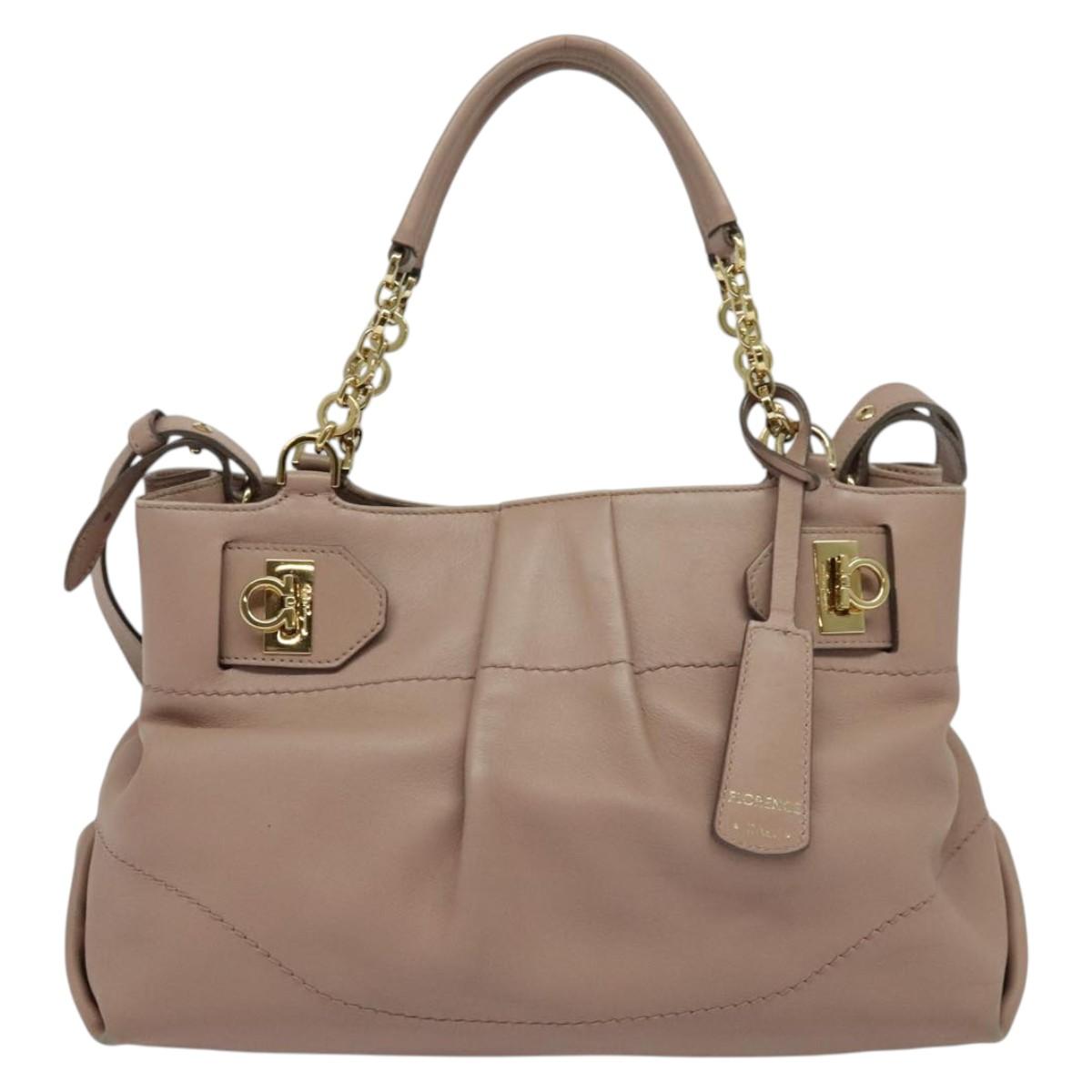 Salvatore Ferragamo Gancini Hand Bag Leather 2way Purple Gold Auth 142267