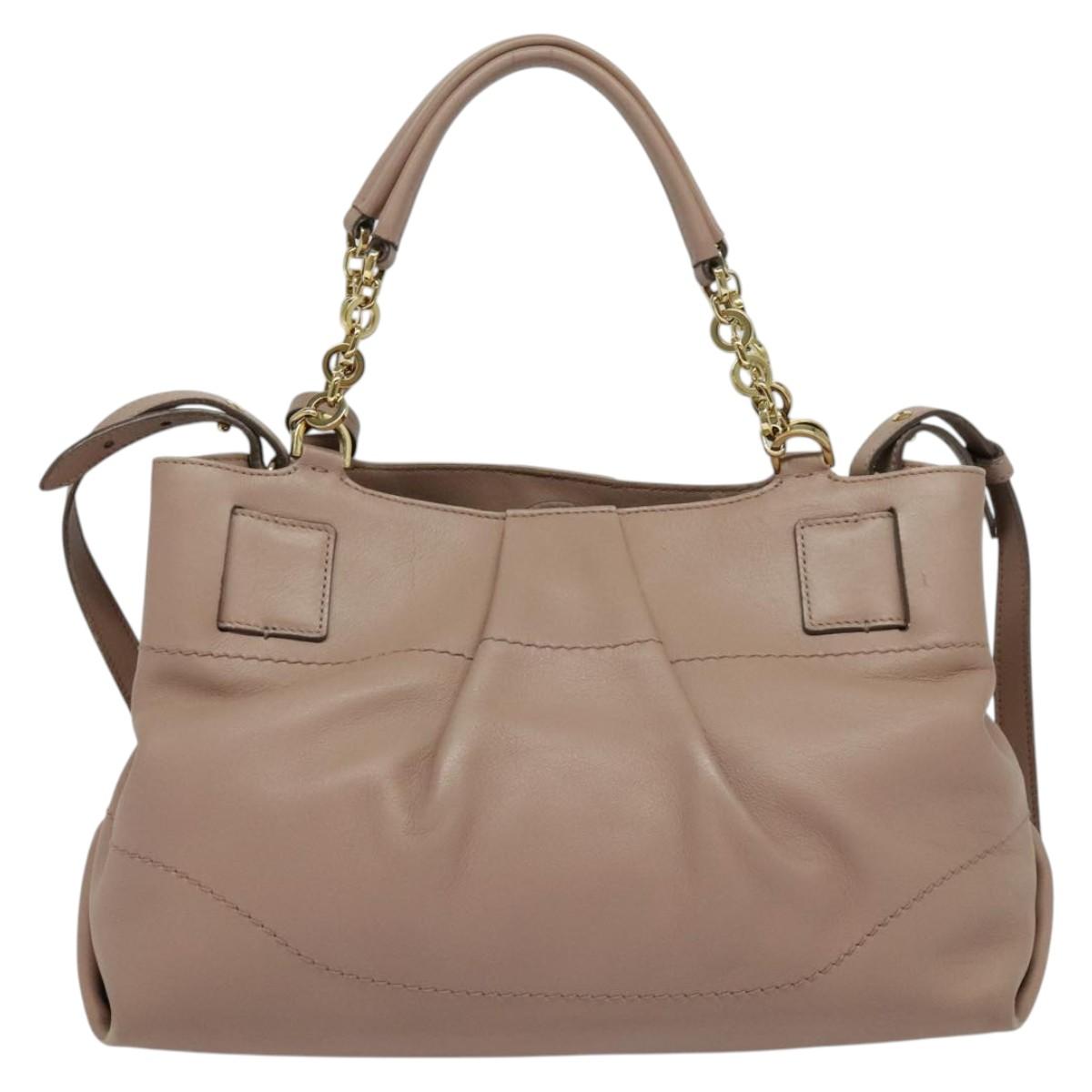 Salvatore Ferragamo Gancini Hand Bag Leather 2way Purple Gold Auth 142267