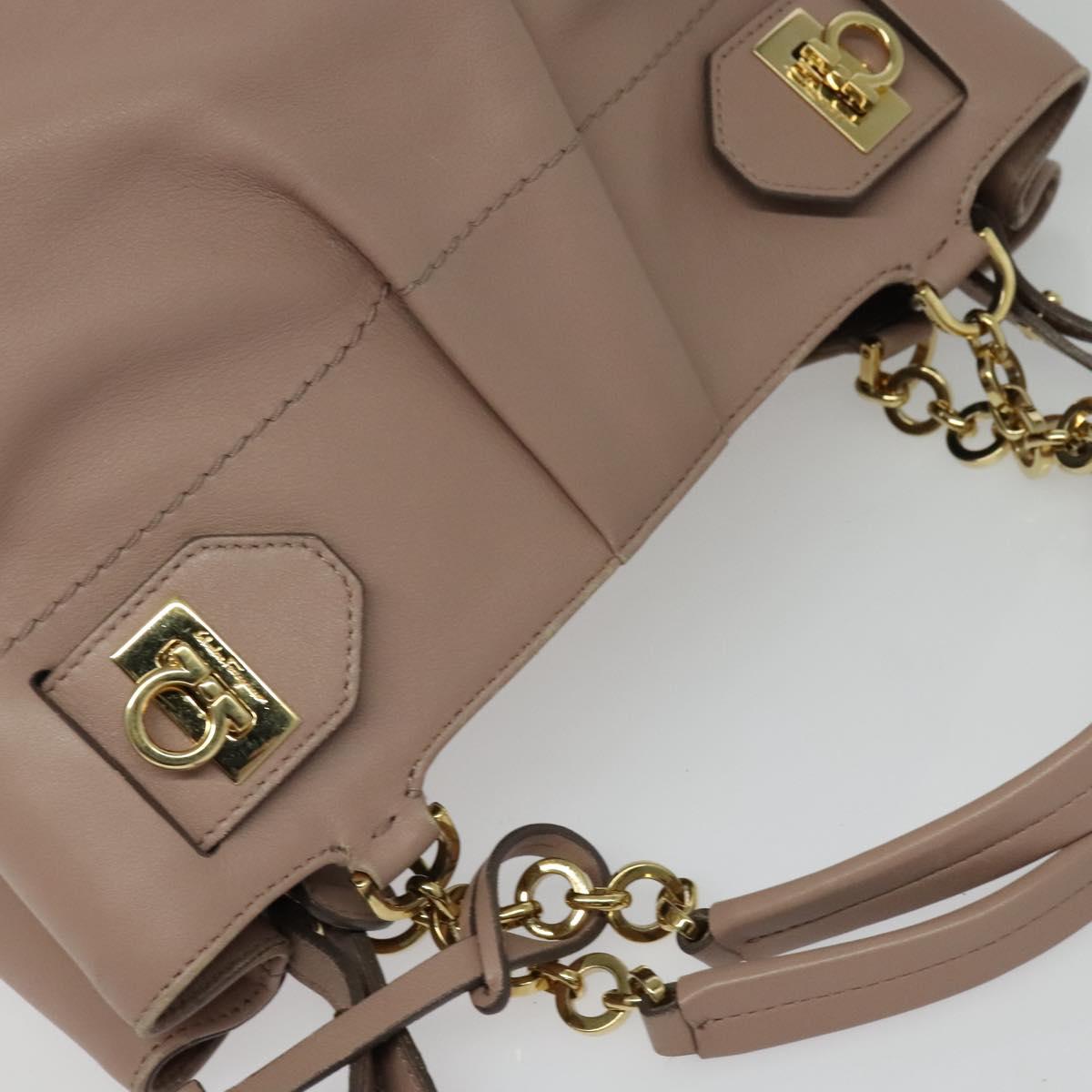 Salvatore Ferragamo Gancini Hand Bag Leather 2way Purple Gold Auth 142267
