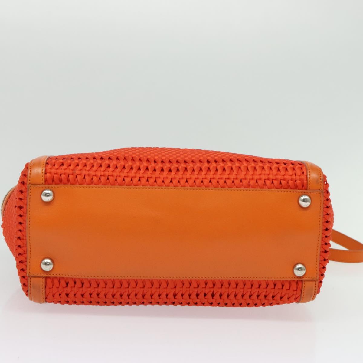 Salvatore Ferragamo Gancini Hand Bag Canvas 2way Orange Silver Auth 142268