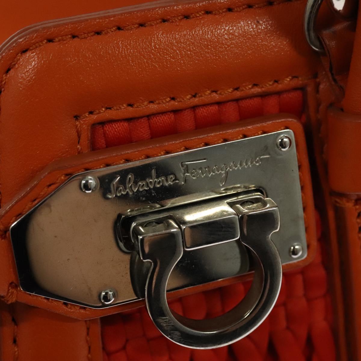 Salvatore Ferragamo Gancini Hand Bag Canvas 2way Orange Silver Auth 142268