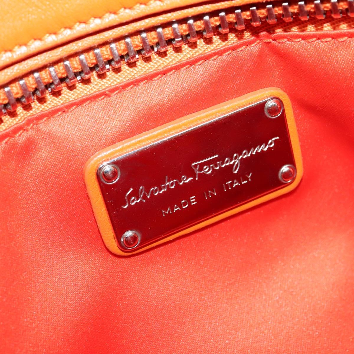 Salvatore Ferragamo Gancini Hand Bag Canvas 2way Orange Silver Auth 142268