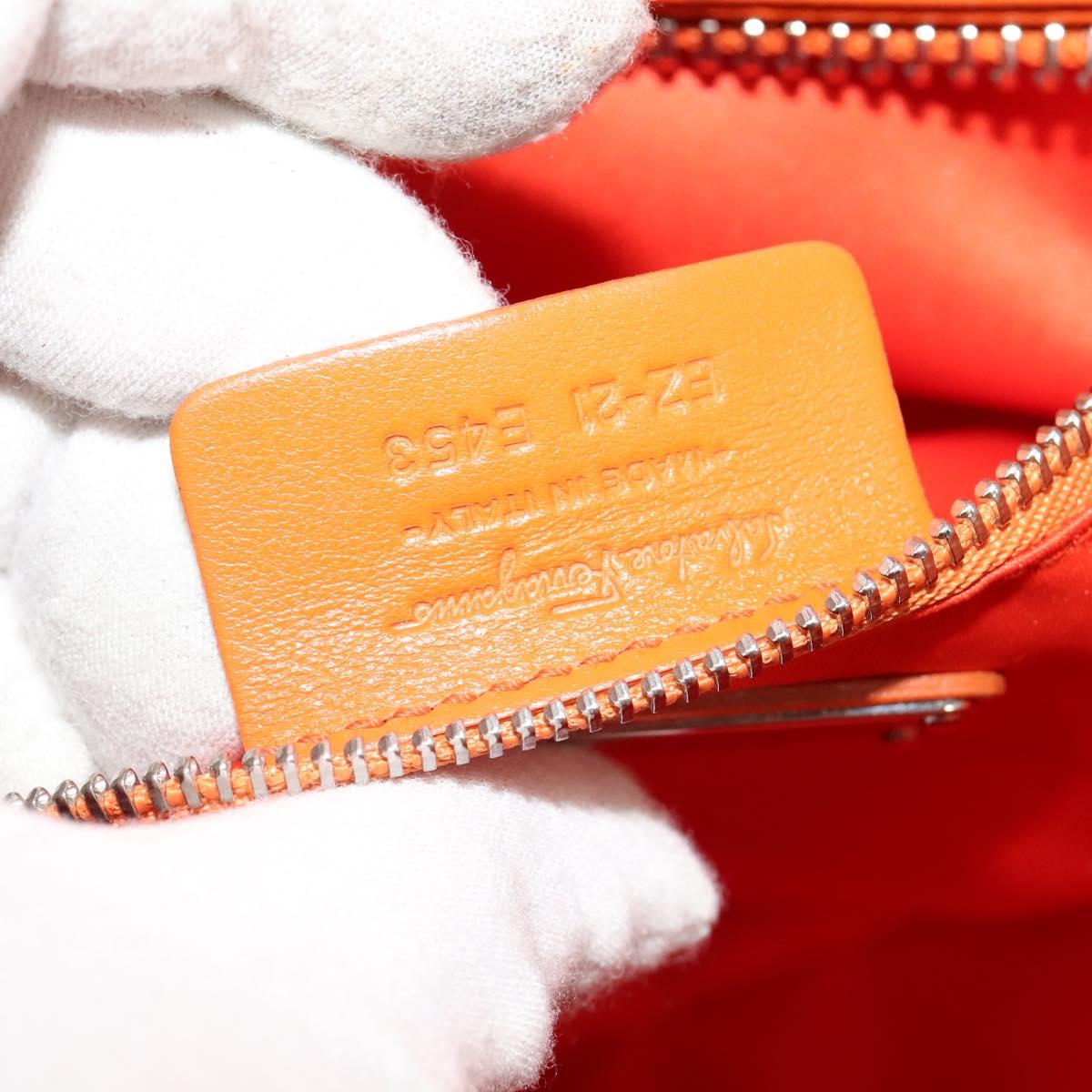 Salvatore Ferragamo Gancini Hand Bag Canvas 2way Orange Silver Auth 142268